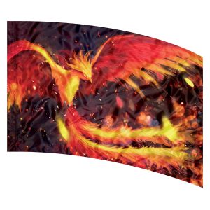 red fiery bird on black background printed color guard flag