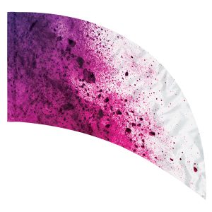 white background with purple and pink splattered printed color guard curve swing flag