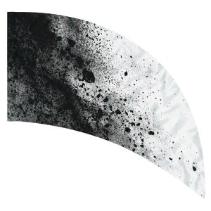 white background with black splattered over printed color guard curve swing flag