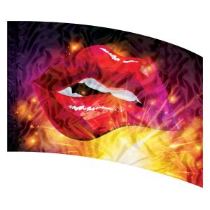 lips with explosion behind printed color guard flag
