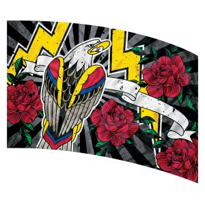 lightning bolts, eagle, and roses printed color guard flag