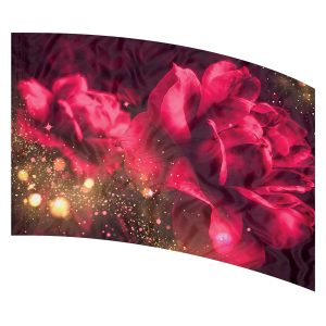 red rose with gold glimmers and black background printed color guard flag