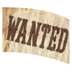 Tan with brown WANTED printed color guard flag