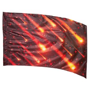 Black and red with orange falling fireballs with red metallic stars genesis color guard flag