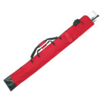 red personal guard equipment bag filled with poles, rifles, and gloves