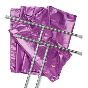 single tier aluminum t-poles on top of purple flags