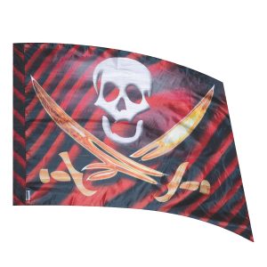 color guard flag with Pirate skull and cross swords on a Red and Black abstract background