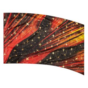 color guard flag with Red, Orange, and Gold Abstract Line Design on Black with Gold Fused Metallic
