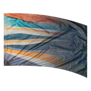 color guard flag with Horizontal Waves in Teal, Copper, Turquoise, and Grey with a Navy Gradient and Gold Fused Metallic