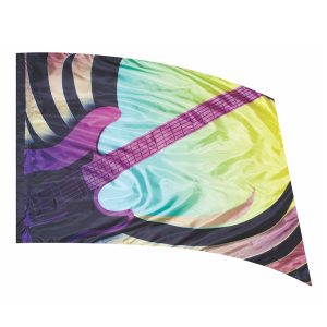 color guard flag with a Black and Purple guitar with wings on a colorful gradient background