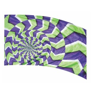 color guard flag with a Purple, Green, Black, and White circle optical illusion design