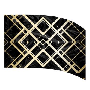 color guard flag with an Abstract geometric square design in White and Gold on a Black background