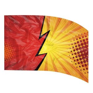color guard flag with a Red, Black, and Yellow comic book lightning bolt design