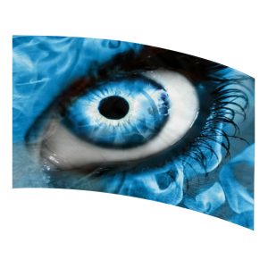 color guard flag with an abstract design with Blue flames and a closeup of a blue eye