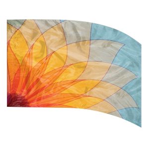 color guard flag with a Abstract stained glass sunflower design in oranges and light blue