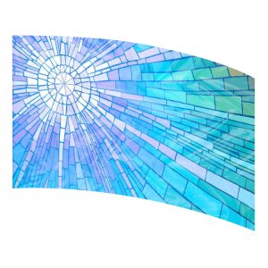 color guard flag with a White, Lilac, Turquoise, and Green Mosaic Sunburst
