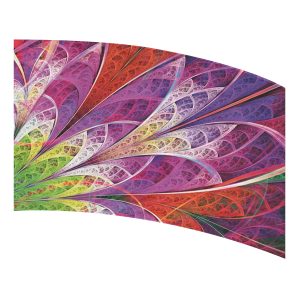 color guard flag with a Colorful flower fractal design in reds, purples, white, and green