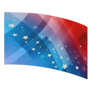 color guard flag with a Geometric Ombre Gradient Design in Red and Blue with White stars