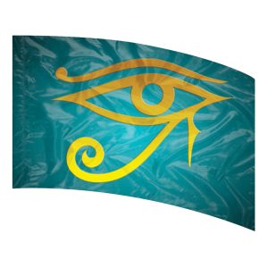 color guard flag with a Gold Egyptian eye on a Teal background