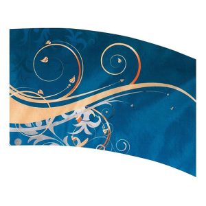 color guard flag with Orange and White filigree design on a Blue background