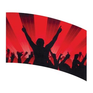 color guard flag with a Concert crowd silhouette on a Red background