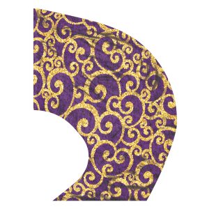 color guard swing flag with Gold filigree curls on a Purple background