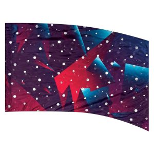 color guard flag with a Purple, Blue, and Fuchsia abstract geometric design with Silver Fused Metallic