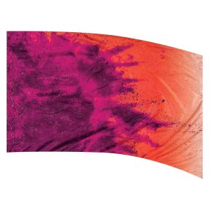 color guard flag with a Purple, Fuchsia, and Orange flying powder design with Silver Fused Metallic