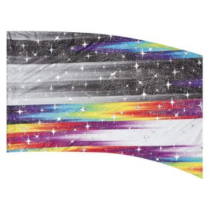 color guard flag with a Colorful geometric motion design with Silver Fused Metallic
