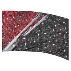 color guard flag with a Abstract sword design in Silvers, Black, and Red design with Silver Fused Metallic