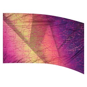 color guard flag with a Purple, Fuchsia, and Yellow abstract shaded geometric design with Fuchsia Fused Metallic