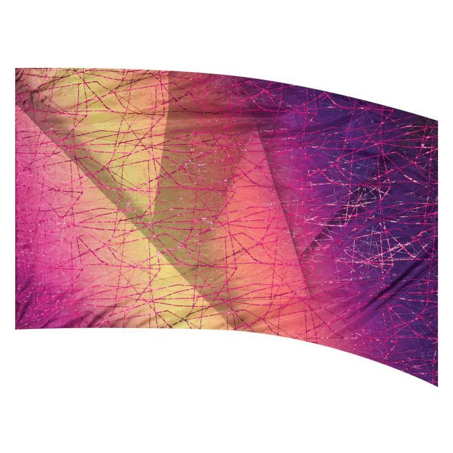 color guard flag with a Purple, Fuchsia, and Yellow abstract shaded geometric design with Fuchsia Fused Metallic