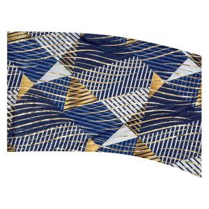 color guard flag with an Abstract geometric design with stripes and triangles in Navy, Royal, White, and Gold with Gold Fused Metallic