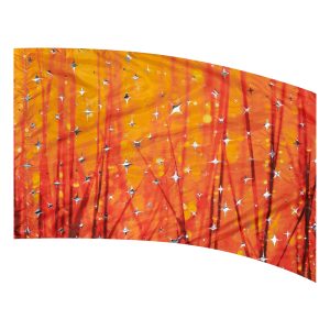 color guard flag with an Orange, Gold, and Red Abstract Tie-Dye Design with Silver Fused Metallic