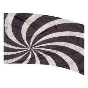 color guard flag with a Black and White Hypnotic Pattern with Red Fused Metallic