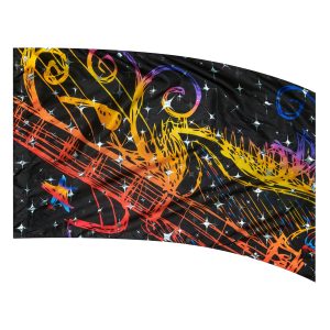 color guard flag with a Colorful Fire Guitar Sketch on Black with Cornflower Fused Metallic