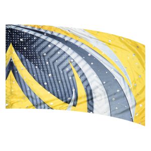 color guard flag with an Abstract Digital Design in Yellows, Whites, and Greys with Silver Dot Fused Metallic