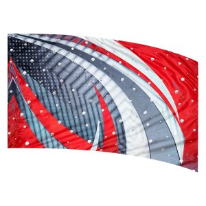 color guard flag with an Abstract Digital Design in Reds, Whites, and Greys with Silver Dot Fused Metallic