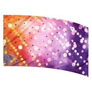 color guard flag with an Orange, Fuchsia, Pink, Purple, and White Bokeh Dot Design with Purple Dot Fused Metallic