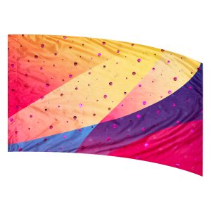 color guard flag with an Abstract Geometric Design in Yellows, Pinks, Turquoise, and Purples with Fuchsia Dot Fused Metallic