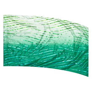 color guard flag with a White to Kelly Green Ombre Gradient Fade with Lime Green to Turquoise Ombre Wave Fused Metallic