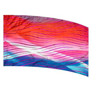 color guard flag with an Abstract Wave Design in Reds, Pinks, and Blues with Fuchsia Wave Fused Metallic