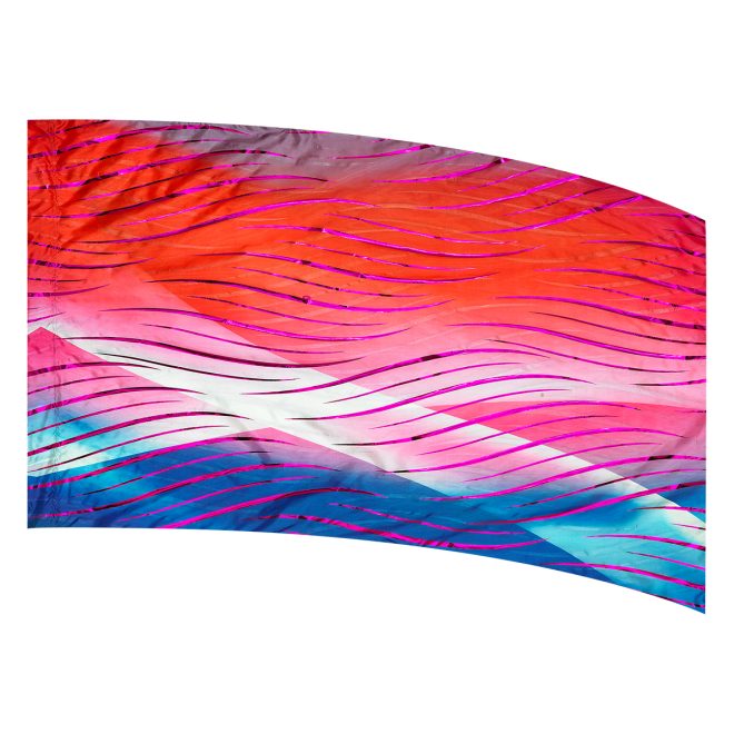 color guard flag with an Abstract Wave Design in Reds, Pinks, and Blues with Fuchsia Wave Fused Metallic
