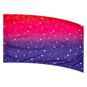 color guard flag with a Red to Fuchsia to Purple Ombre Gradient Fade with Silver Dot Fused Metallic