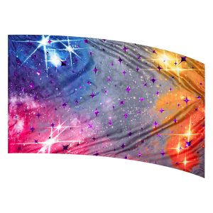 color guard flag with a Colorful Star Burst Galaxy with Fuchsia Starburst Fused Metallic