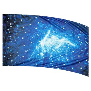 color guard flag with a Blue, White, and Black Bokeh Design with Silver Dot Fused Metallic