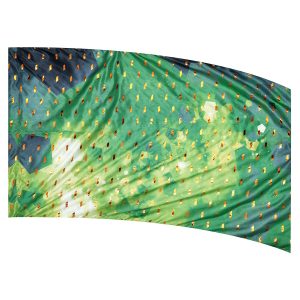 color guard flag with a Black, Green, and Lime Abstract Geometric Design with Gold Fused Metallic