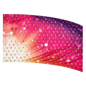 color guard flag with an Ivory, Orange, Fuchsia, and Purple Abstract Design with Gold Fused Metallic