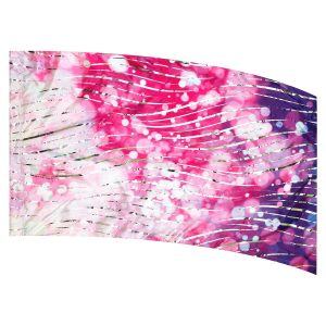 color guard flag with a White, Light Pink, Fuchsia, and Purple Bokeh Design with Silver Wave Fused Metallic