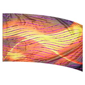 color guard flag with a Black, Red, and Yellow Abstract Wave Design with Fuchsia Wave Fused Metallic